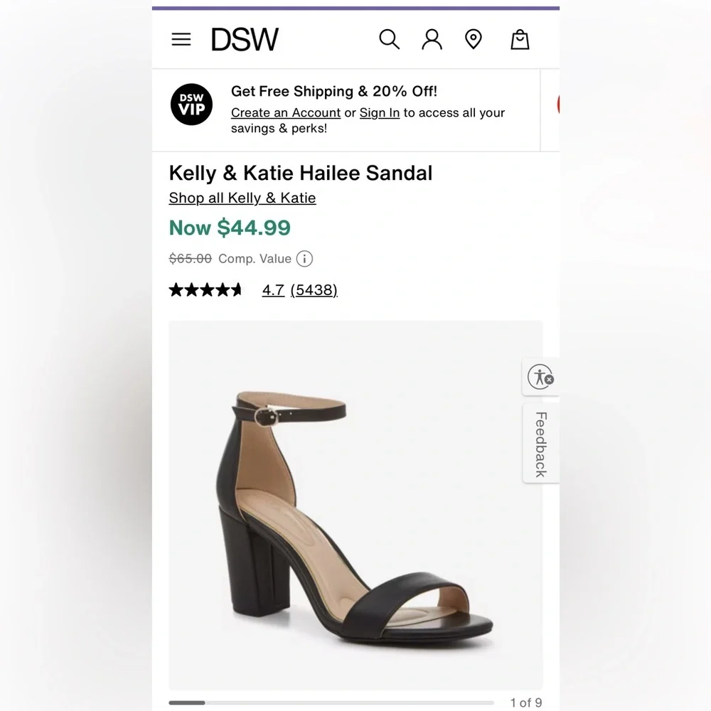 KELLY & KATIE Women’s‎ Black ‘Hailee’ Block Heel Sandals Ankle Strap Size 7